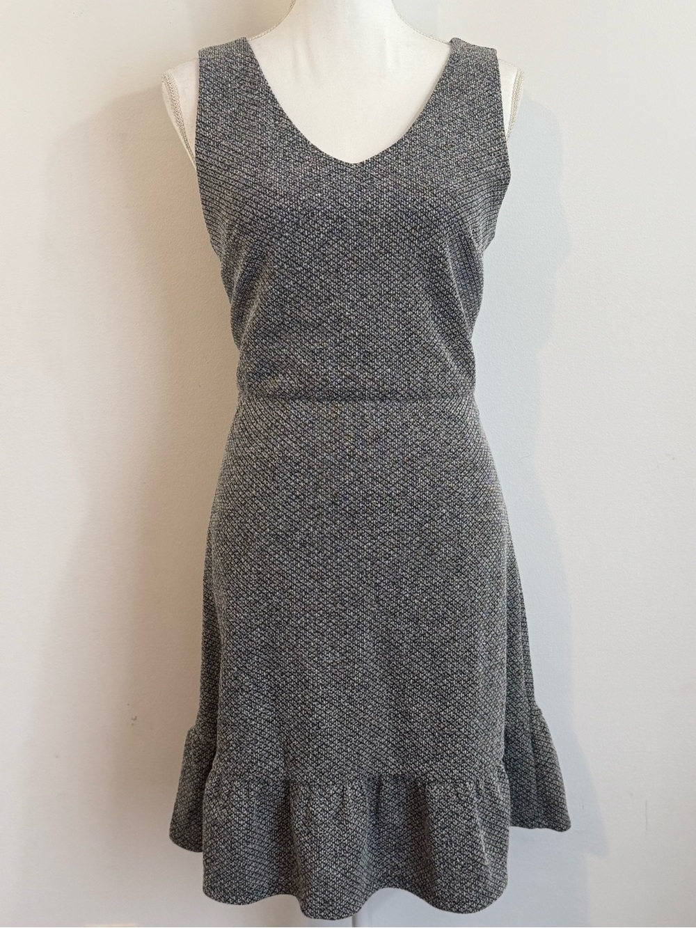 NWT LOFT Black White Textured Fit and Flare Dress Size 8